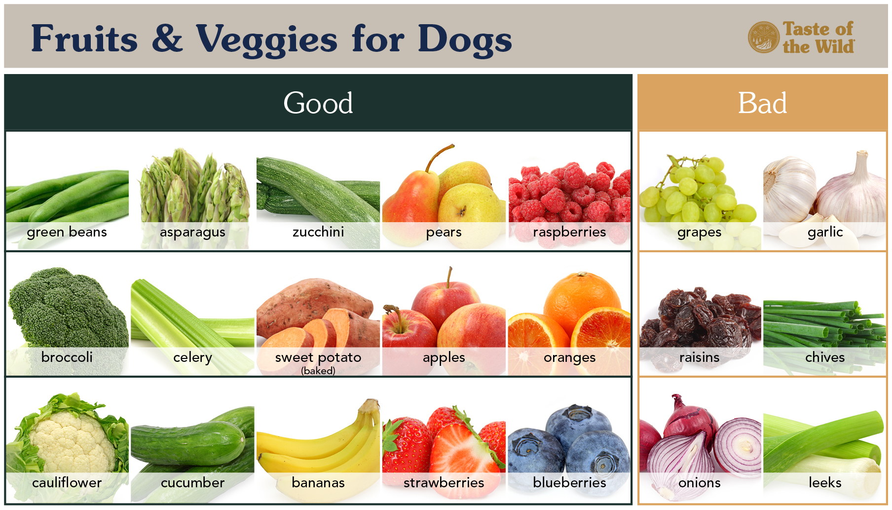 Good and Bad Fruits and Veggies for Pets Chart | Taste of the Wild