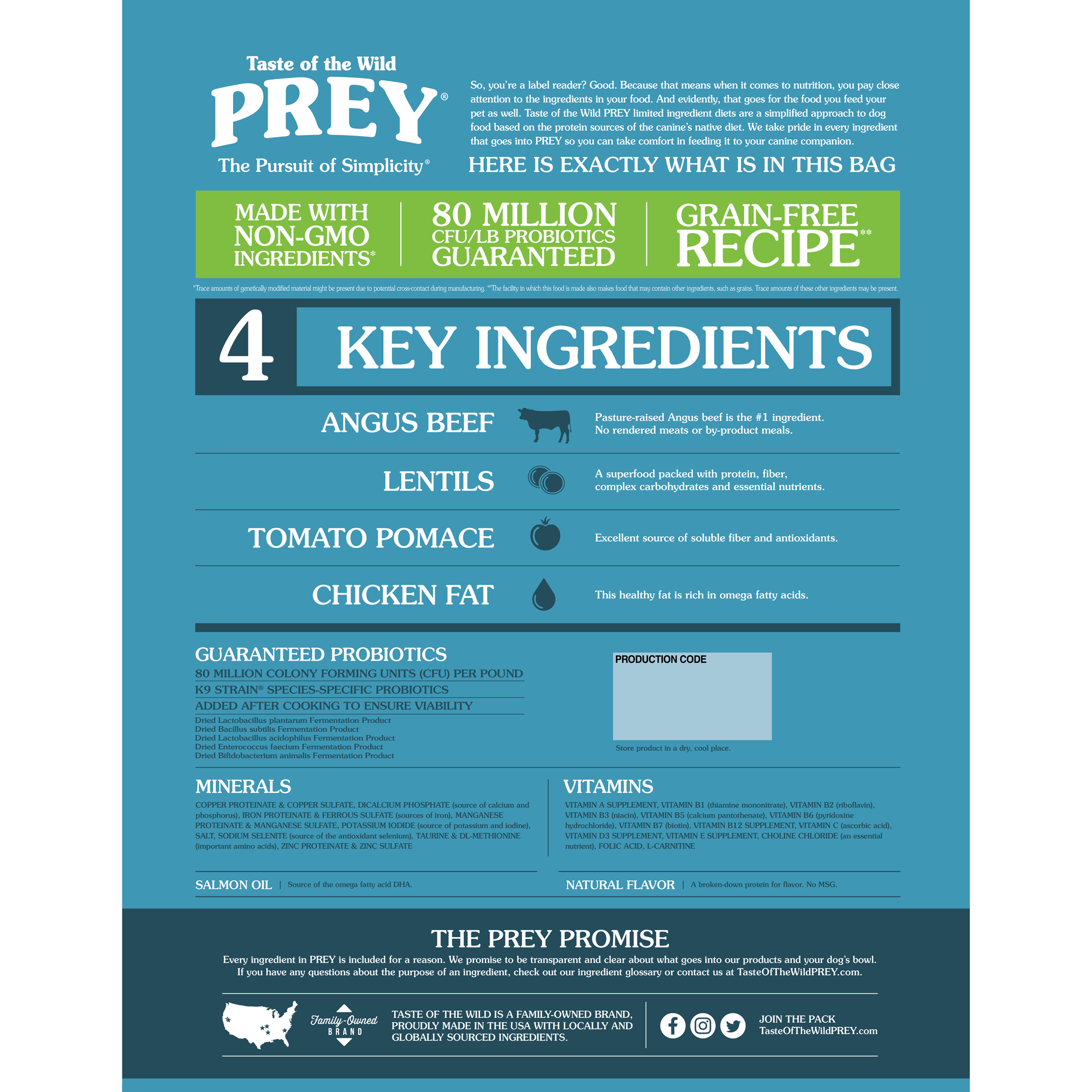 PREY Angus Beef Limited Ingredient Recipe for Dogs Bag Back | Taste of the Wild