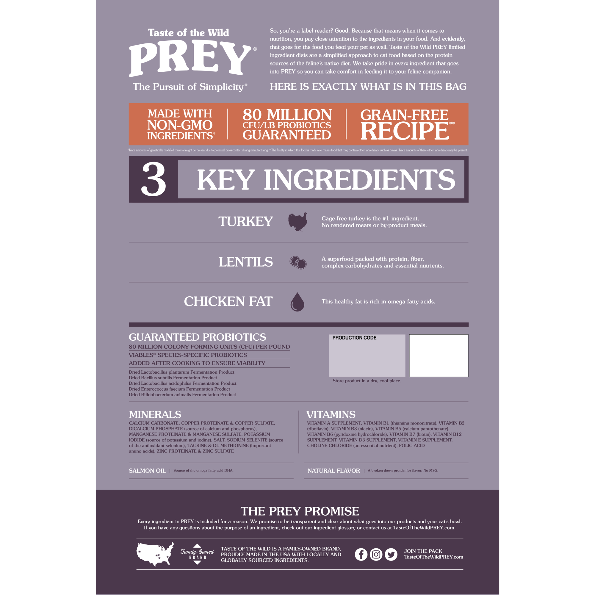 PREY Turkey Limited Ingredient Recipe for Cats Bag Back | Taste of the Wild
